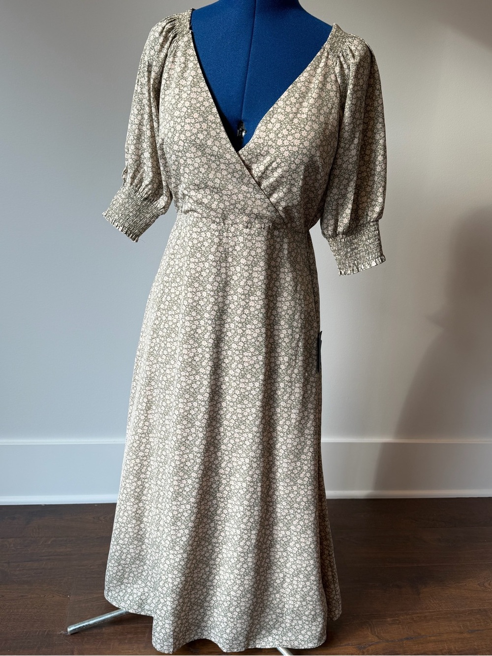 Lulus Floral Wrap Maxi Dress in Beige and Green